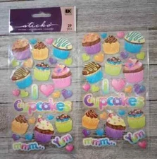 cupcake scrapbook fun stickers EK success glitter sparkled  2pc open pack new