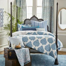 $1220 JOHN ROBSHAW SANDESA RAVATTI QUEEN DUVET COVER 5 SHAM SET BLUE CORN FLOWER