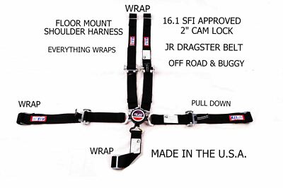 RJS RACING SFI 16.1 5PT 2'' CAM LOCK JR DRAGSTER HARNESS BELT FLOOR BLACK 1017501