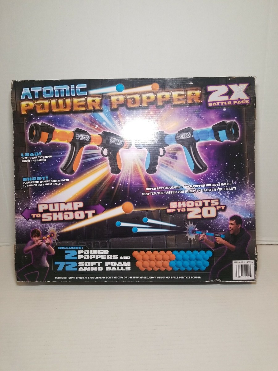 Atomic Power Popper 2 Gun Pack with 72 Soft Foam Balls - Indoor or