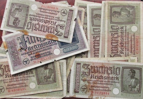 Lot of 100 WW2 50,5,20,1,0.5 REICHSMARK NAZI GERMANY CURRENCY GERMAN BANKNOTES - Picture 8 of 9