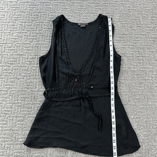 Armani Exchange Shirt Small S Black 100% Silk Tank Top Deep V Neck Belted Womens - Picture 7 of 12