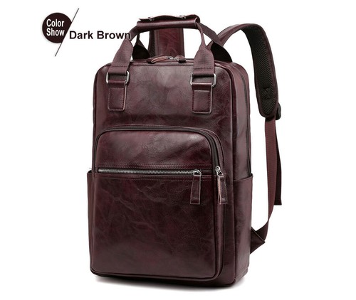Men's Leather Backpack Waterproof Laptop Bag for Work School Business Travel - Picture 10 of 13