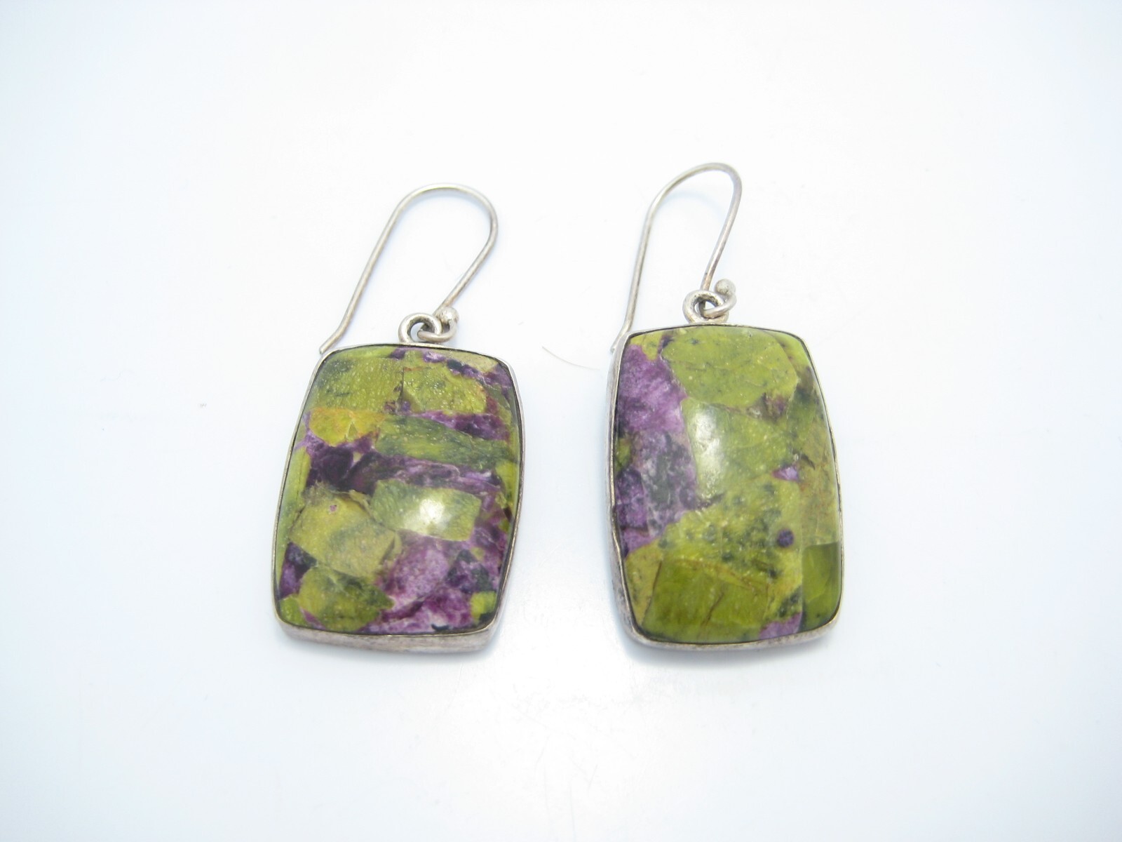 Sterling Silver Rectangular Green Purple Stud Dan… - image 1