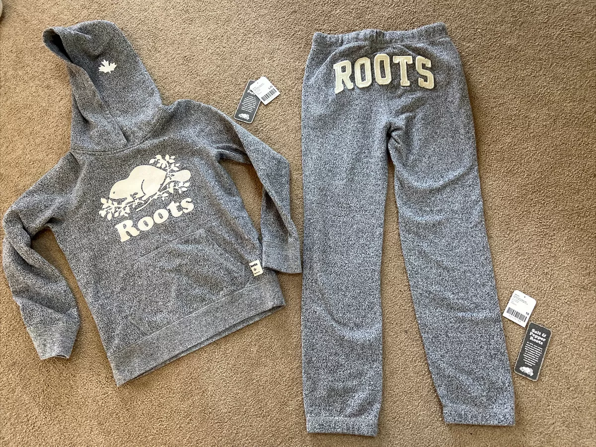 Roots Girls Size Large 10 Hoodie Sweatshirt Logo Pants Kids Salt Pepper  Outfit