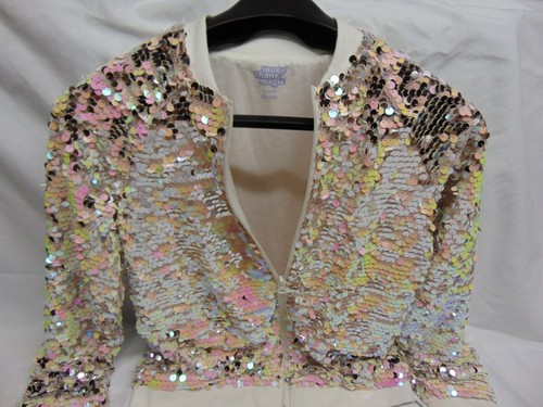More Than Magic Girls White Irridescent Sequin Zippered Jacket XL 14/16 - Picture 6 of 8