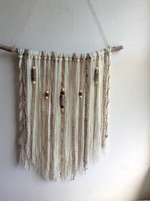 Yarn wall , fibre art, macrame with beads home decor, Boho Decor 