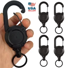 4× Retractable Key Tool Reel Holder Steel Clip Chain Belt Heavy Duty Split Black