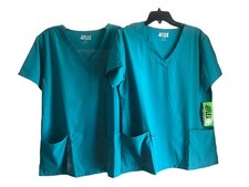 4Flex Scrub Top Shirt Women  s Size M Stretch Short Sleeve Uniform Adult Lot Of 2