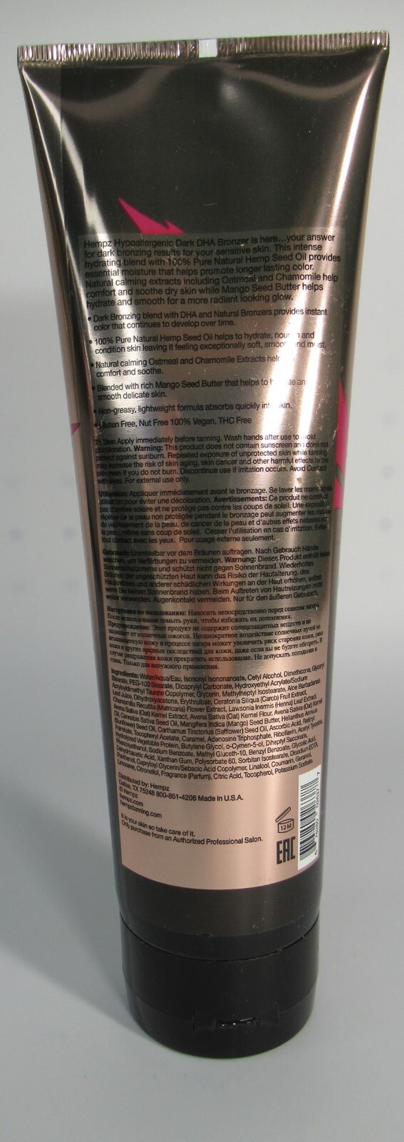 Hempz Tanning Hypoallergenic Dark DHA Bronzer Indoor Tanning Bed Lotion