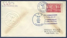USS FAIRFAX DD-93 Destroyer Postmark Naval Cover Balboa C.Z. Parcel Post