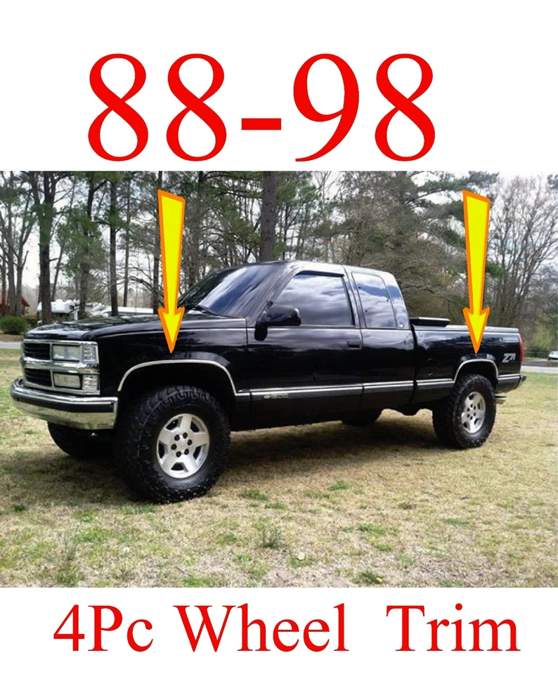88 98 Chevy GMC Kit de molduras de rueda de 4 piezas, cromadas, con herrajes incluidos, camioneta y SUV Foto 2 de 4