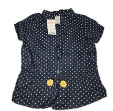 2007 Gymboree Girls Black With White Polka Dot Button Up Shirt Sunflower Bow New