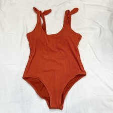 NWT Kona Sol Orange Textured Tie Shoulder 1 Piece Swimsuit Medium Scoop Back XL