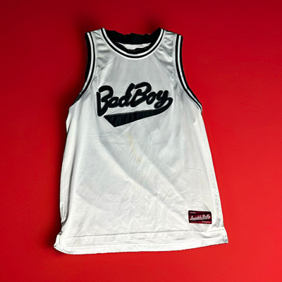 Bad Boy Men s White/Black Mesh Polyester Jersey Tank Graphic Logo Crew M