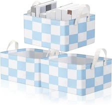 3 Pcs Checkered Basket Checkered Storage Bin with Handles Gingham Storage Bin Sq