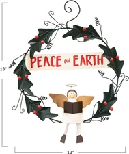 Creative Co-Op Hand-Painted Metal Angel Wall Decor “Peace on Earth” 13”