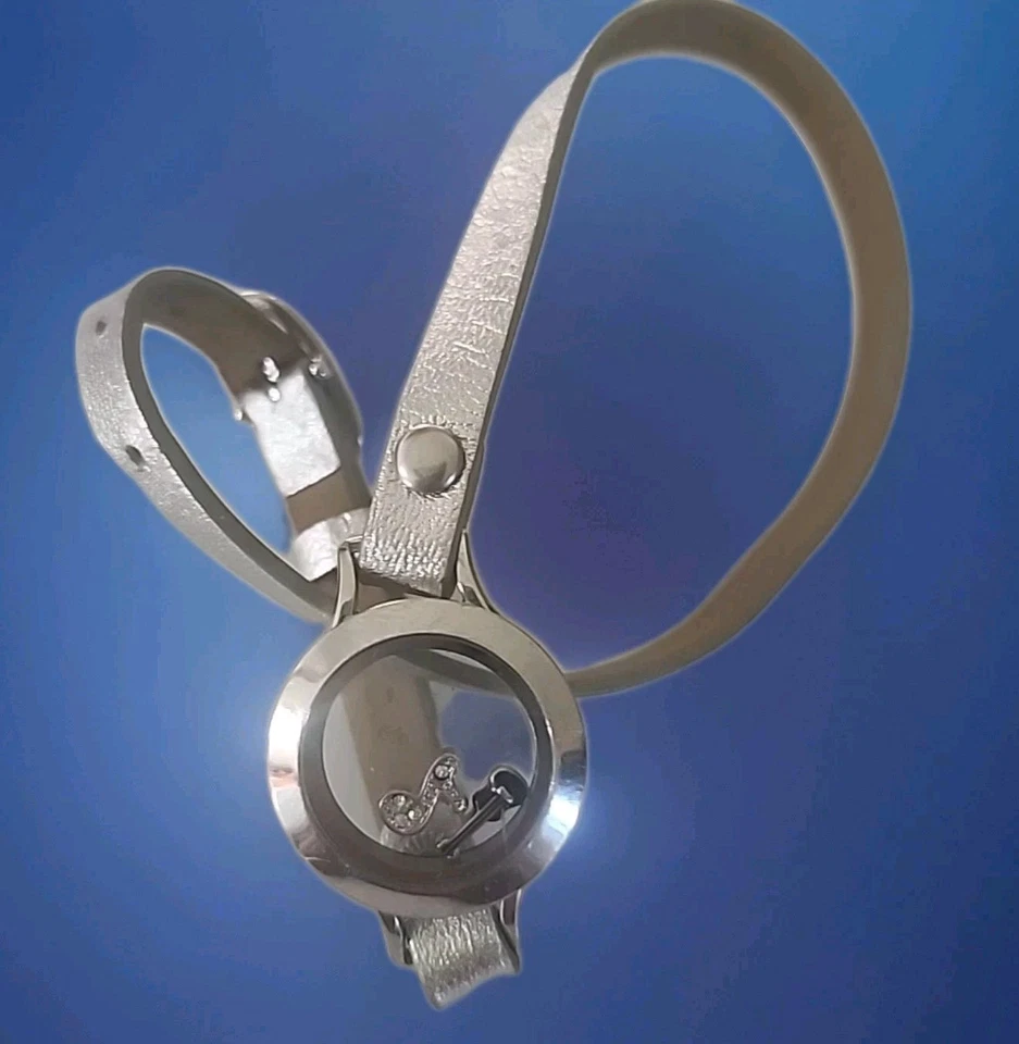 Correa de reloj Origami Owl metálica plateada envolvente rara + 2 dijes Foto 2 de 4