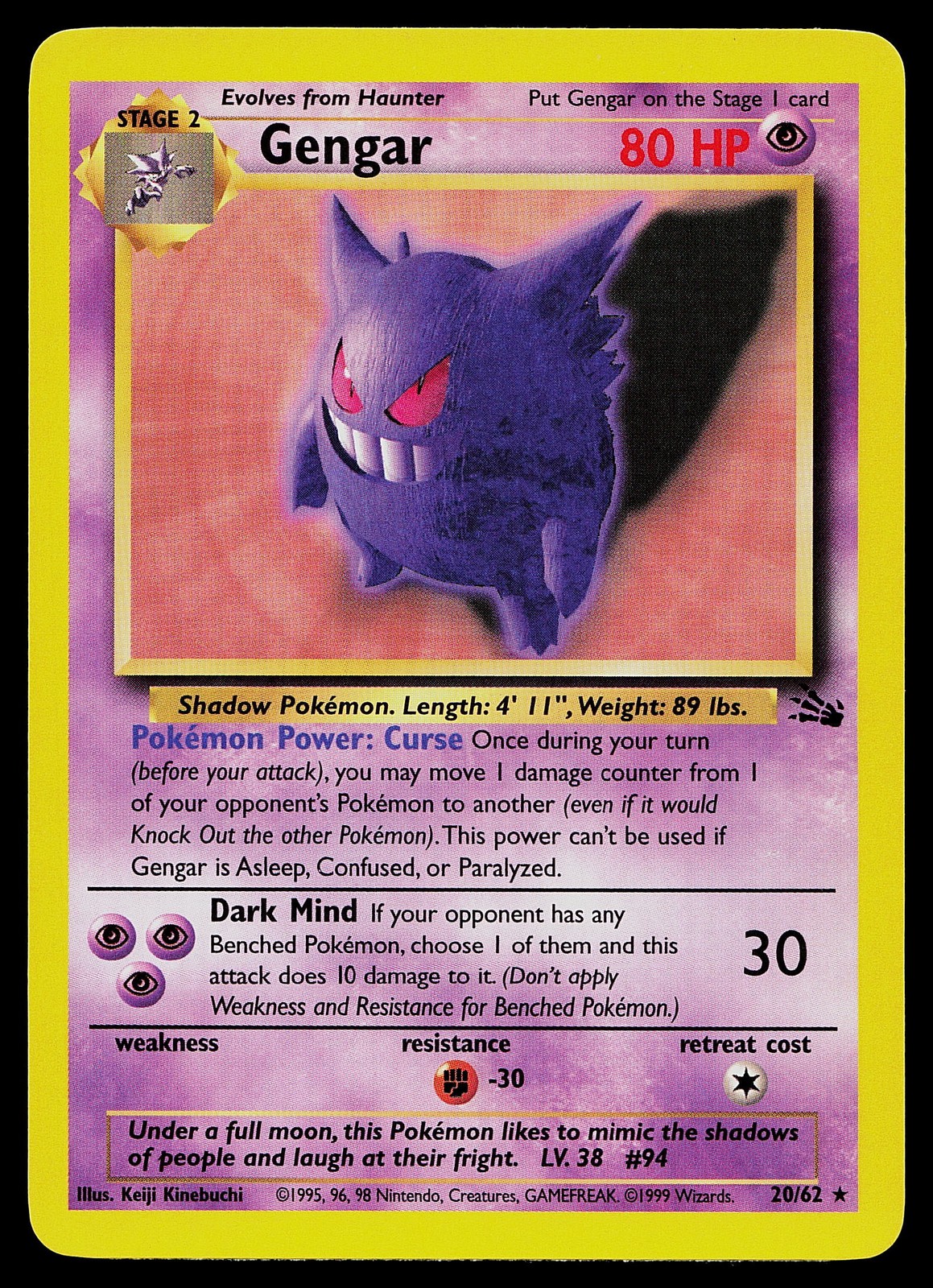 Pokemon Card - Gengar Fossil 20/62 Rare