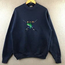 Vintage Blue Bass Fishing Embroidered Sweatshirt Mens L