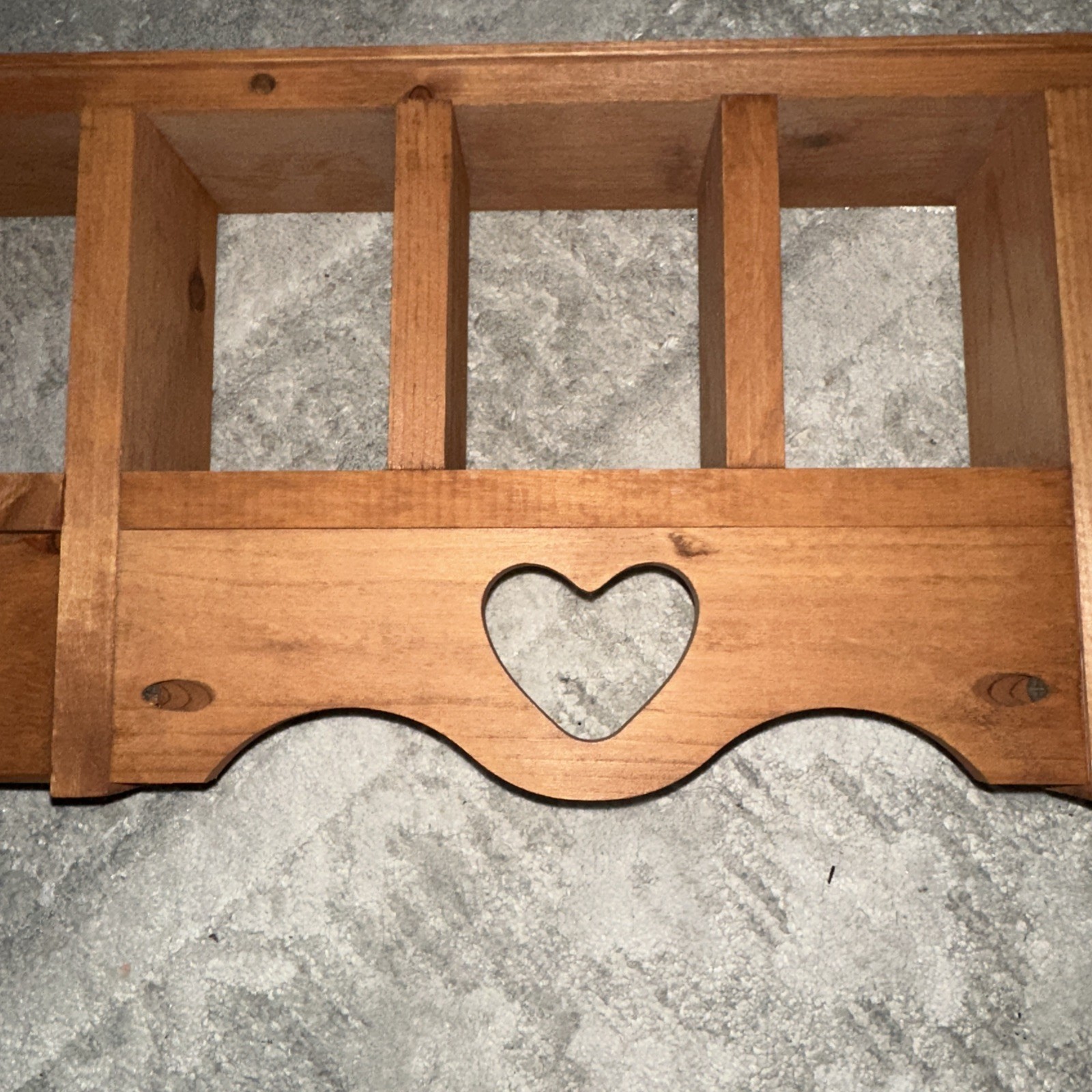 Vintage Wood Wall Shelf Cubby Heart Cutout Pegs Country Core Farmhouse Rustic