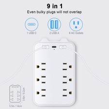 1Pack Multi Plug Outlet Extender with 6 Outlets 3 USB Wall Charger 1 USB C NEW