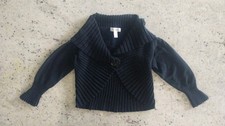 DRESSBARN Black 100 Cotton Ribbed Knit 3/4 Sleeve Cardigan Bolero Shrug Medium