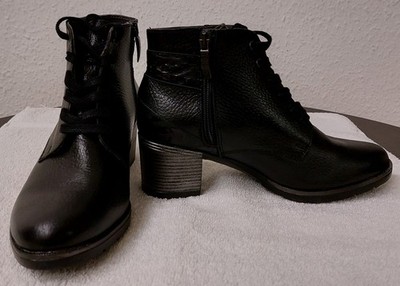 Damen Schuhe Heine Comfort Stiefeletten 35 Leder Schwarz Schnürstiefeletten