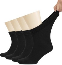 Hugh Ugoli Men's Cotton Diabetic Ankle Socks, 11-13, 01- Black 4 Pairs 
