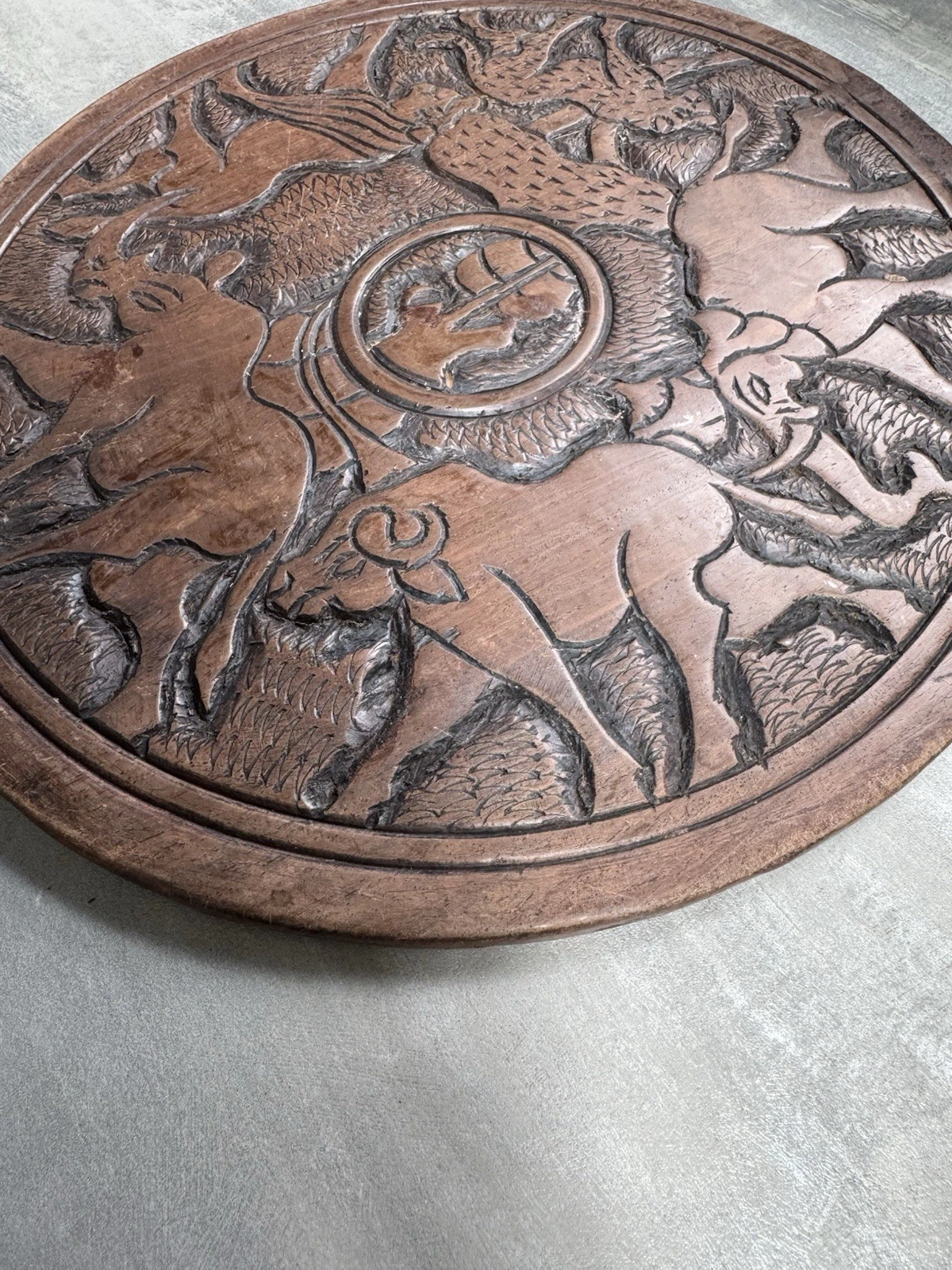 African Hand Carved Wooden Decorative Plate/Platter Double Sided Safari Animals 5
