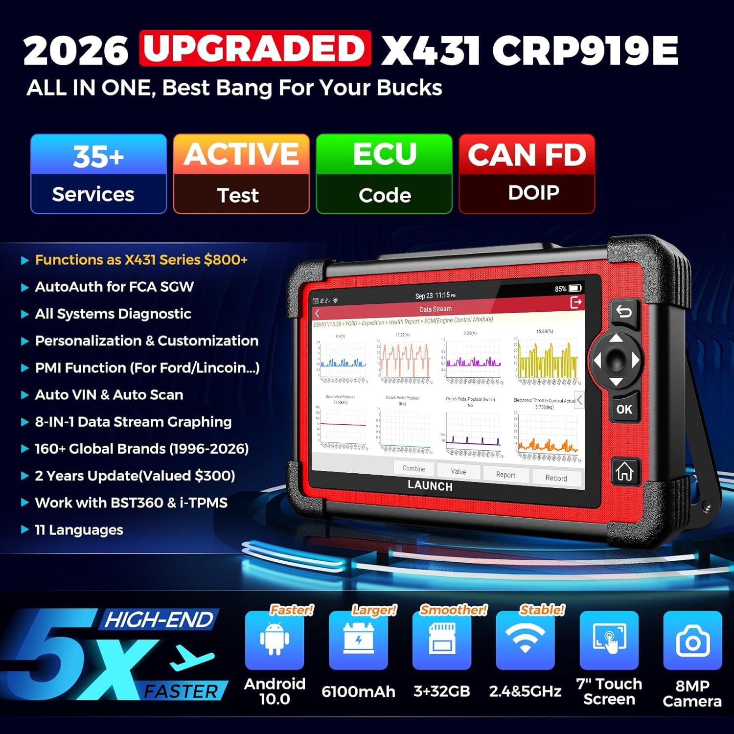 2026 LAUNCH X431 CRP919E dispositivo diagnostico professionale per auto OBD2 TUTTI i sistemi ECU coding DE foto 2