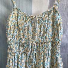 Faithfull The Brand Floral 100% Linen Mini Dress Smocked Size S 4 Cottagecore