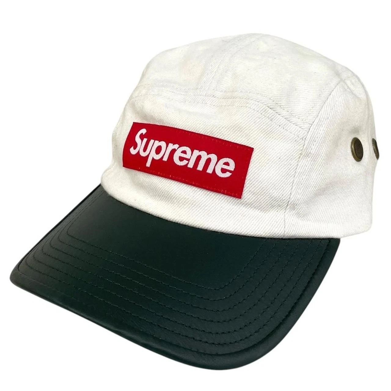 Casquette de baseball camp 5 panneaux denim blanc et vert Supreme