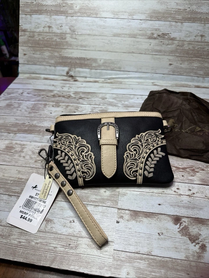 Bolso sin asas bandolera Montana West nuevo con etiquetas negro tostado estilo occidental para mujer’s Foto 3 de 4
