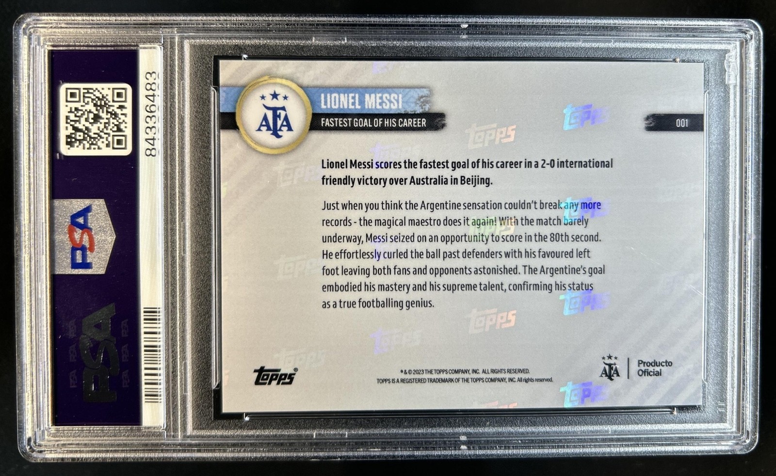 2023-24 Topps Now Argentine Football Association Lionel Messi #001 PSA 10 view 2