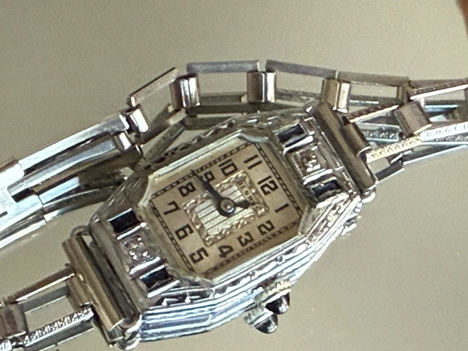 Banda vinculada a juego Benrus de zafiros y diamantes Art Deco de 1930 para damas Foto 4 de 4