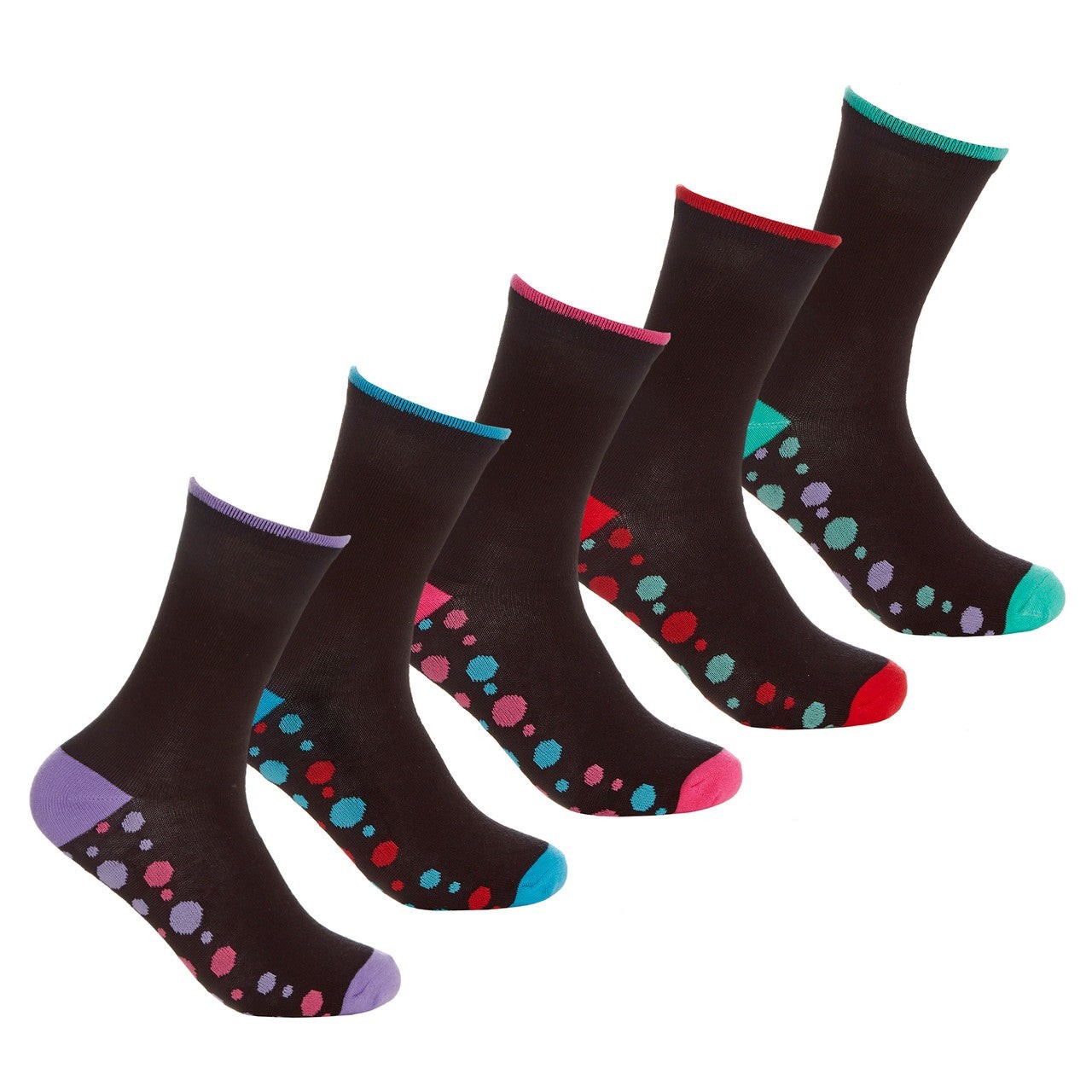 Lotus Women's Cotton Rich Socks 5 Pairs Polka Dot Heel Toe Soft Warm