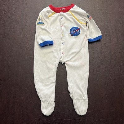 Vintage NASA White Button Snap One Piece Sleeper 18M Baby Space Kid  U  Not
