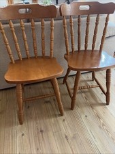 Lovely Solid Pine Wooden Dining Kitchen Farmhouse Chairs X2 Rustic Spindle Chair