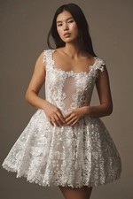 BHLDN Ivory Lace Embroidered Sleeveless Square Neck A-Line Dress Size 6