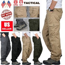 US Tactical Cargo Work Pants 100 Cotton Multiple Pockets Men's Outdoor Trousers