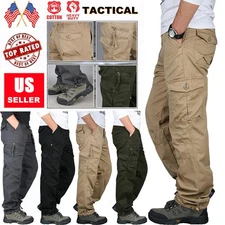 Share US Men's Cargo Pants 100% Cotton Work Pant Elastic Waist Trousers Outdoor 