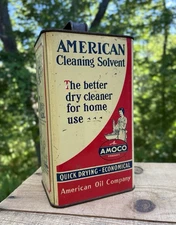 Vintage 40s 1 Gal AMOCO American Motor Oil Cleaning Solvent Can Killer Graphics