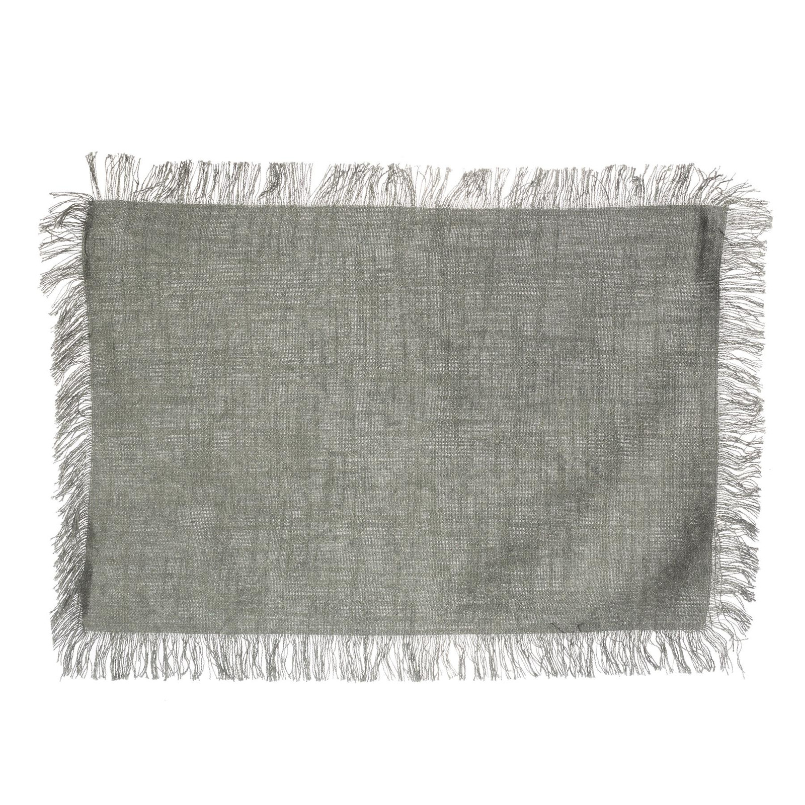 Stonewashed Grey Cotton Placemats Pair Fringed Edge 45x30cm