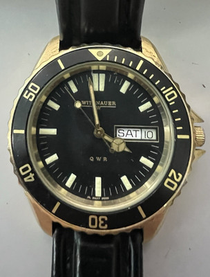 Wittnauer QWR Watch Men 33mm Black Dial Gold Tone Round New Battery Vtg Works!