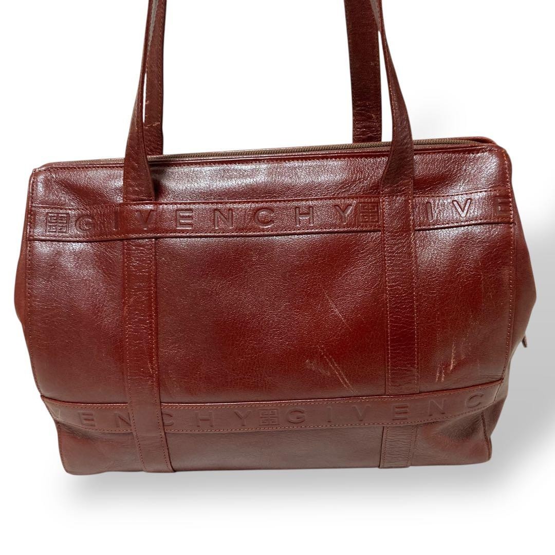 Givenchy Tote Bag Logo Embossed Women Bordeaux Leather Used From Japan thumbnail 3