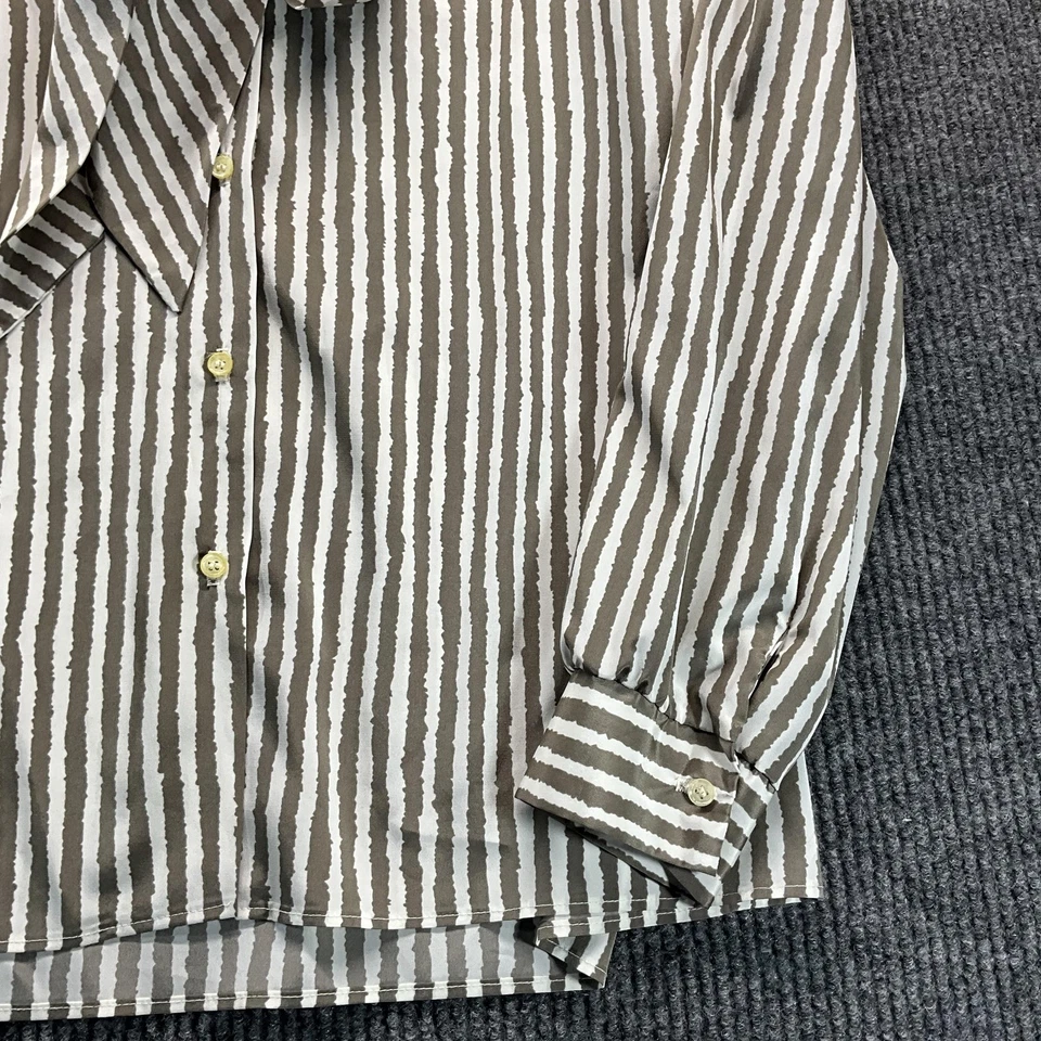 Camisa de Colección RUSS Coleccionables para Mujer XL Marrón Rayas Cuello Atado Hecha en EE. UU. Años 80 Foto 2 de 4