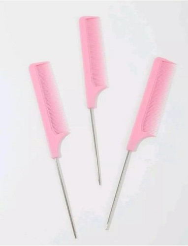 3pcs Quality Hairdresser Fine Toothed Tail Metal Hair Comb Parting Salon - Pink - Picture 3 of 3