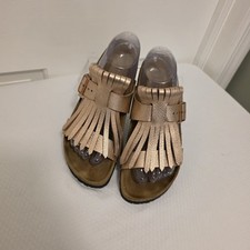Papillo By Birkenstock Maddie Fringe Leather Rosegold Sandals Size 8.5/39