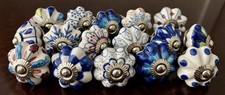Drawer Knobs Set 16 Pcs Multi Color Scalloped Hand-Painted Porcelain Pulls